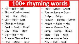 100 Rhyming Words  What are rhyming words  Learn with examples [upl. by Vevine]