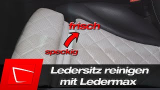 Ledersitz richtig reinigen  altes speckiges Leder wieder aufbereiten mit Ledermax Lederreiniger [upl. by Jestude]