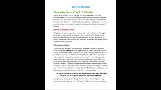 biografia literariast Coleridgeliterary criticismliterary notes [upl. by Ayanahs]