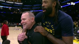 DeAndre Jordan interrupts Michael Malones interview to congratulate him on Nuggets wins record 🙌 [upl. by Anerual99]