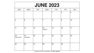 Free Printable June 2023 Calendar Templates With Holidays  Wiki Calendar [upl. by Anade]