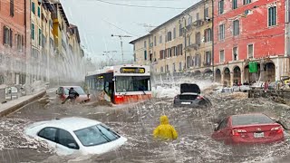 Italy went underwater Heavy flooding sweeps away cars and people in Catania Sicily Europe [upl. by Alburg]