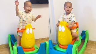 The Twins Are Having Fun Playing With Toys Together baby funny cute cutebaby twins funnybaby [upl. by Mas710]