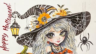 Halloween painting Autumn witch  Малювання до Гелловіну Осіння відьмочка painting watercolor [upl. by Harlene699]