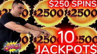 10 HANDPAY JACKPOTS On Dragon Cash Slot  250 MAX BET [upl. by Ecniuq]