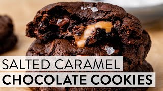 Salted Caramel Dark Chocolate Cookies  Sallys Baking Recipes [upl. by Ambrosius]