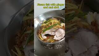 Steam fish with ginger and mui choi satisfyingvideo foryou asmr chinesefood [upl. by Ahsikyt]