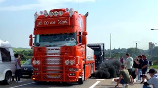 Ciney Truckshow 2022  Scania V8 Open Pipe Sound amp Black Smoke [upl. by Gorden]