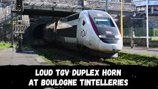 LOUD TGV Duplex horn klaxon while passing Boulogne Tintelleries [upl. by Ajiam975]