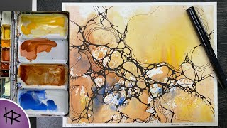 WATERCOLOR amp NEUROGRAPHIC INK lines  Fun amp Relaxing Painting  191 [upl. by Hafeenah]