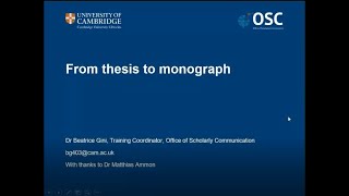 From thesis to monograph [upl. by Eelarbed480]