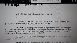 SUSPENSÃO DE MATRÍCULA ART 72 REGIMENTO GERAL DA UNESP [upl. by Ehsom979]