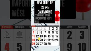 CALENDÁRIO FEVEREIRO DE 2024 COM FERIADO DE CARNVAL E LUAS 2024 CARNAVAL2024 LUAS FEVEREIRO [upl. by Copp]