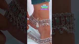 Antique design oxidised silver blue amp red stone meenakari dulhan Payal with 78 discount ytshorts [upl. by Asecnarf634]