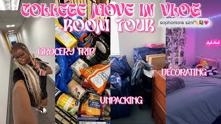 COLLEGE MOVE IN DAY  DORM TOUR  unpacking grocery trip decorating [upl. by Harim]