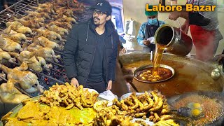 LAHORI STREET FOOD IN PAKISTAN  Motay Ke Channy Khalifa Sajji amp Deep Fried Chicken [upl. by Atilem79]