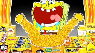 Convenience Store YELLOW Food Mukbang Animation with SPONGEBOB  ASMR Mukbang [upl. by Areid625]