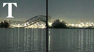 Moment 16mile bridge collapses in Baltimore [upl. by Spiros]