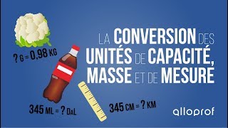 La conversion des unités de capacité de masse et de mesure  Mathématiques  Alloprof [upl. by Hamil]