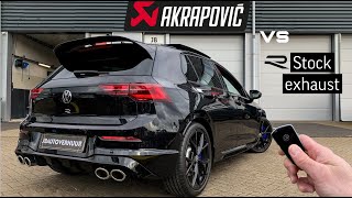 2022 VW Golf 8 R Sound AKRAPOVIC vs Stock Exhaust  Comparison Sound Startups Revs Launch Control [upl. by Oinotla]