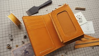 Making of a Handmade Leather Trifold Wallet With Zipper Coin Purse and ID Window  DIY BUILD ALONG [upl. by Ynnor]