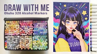 👾 Draw with me  Marker Art quotColorful Delightquot Process  Ohuhu 320 Alcohol Brush Markers [upl. by Fillender]