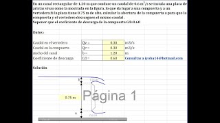 CALCULAR LA ABERTURA DE LA COMPUERTA PARA QUE LA COMPUERTA Y VERTEDERO DESCARGUEN EL MISMO CAUDAL [upl. by Nonek997]