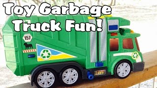 Garbage Truck Video  Toys R Us Green Side Loader Toy Truck l Garbage Trucks Rule [upl. by Oates431]