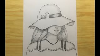 Beutiful Girl with hat  Pencil Drawing  Step by step [upl. by Iblehs]