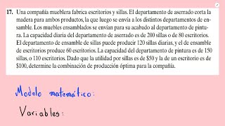 Una compañía mueblera fabrica escritorios y sillas El departamento de Parte 1 SOLUCIONADO [upl. by Calica]