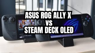 ASUS ROG ALLY X vs STEAM DECK OLED The Ultimate Gaming Battle [upl. by Nedloh]