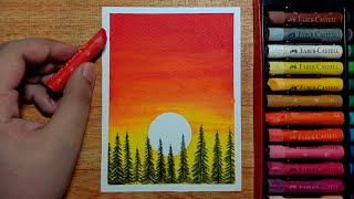 Easy Oil Pastel Sunset Forest Drawing for Beginners  Stepbystep Tutorial [upl. by Lonee]