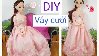 DIY How to Make a Doll Wedding Dress  May đồ cho búp bê may váy cưới đơn giản  Ami DIY [upl. by Yalhsa]