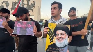 Hundreds of people gather in Baghdad to protest over the killing of Hassan Nasrallah [upl. by Verras835]