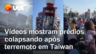 Vídeos do terremoto em Taiwan mostram prédios colapsando deslizamento e operação de resgate [upl. by Mosra]