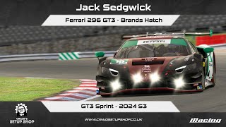 iRacing  24S3  Ferrari 296 GT3  GT3 Sprint  Brands Hatch  Jak [upl. by Secnirp]