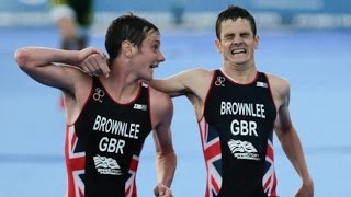 Jonny Brownlee helped over line by brother Alistair [upl. by Hsirt]