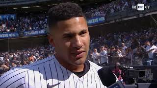 Gleyber Torres discusses his walkoff hit as the Yankees rally to a win over the Guardians [upl. by Nylarak626]