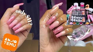 TESTING 11 TEMU NAIL KIT  BEGINNER NAIL TUTORIAL  glitter nails [upl. by March475]