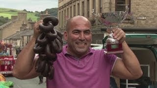 World Black Pudding Throwing Championships in Ramsbottom [upl. by Ahtelahs962]