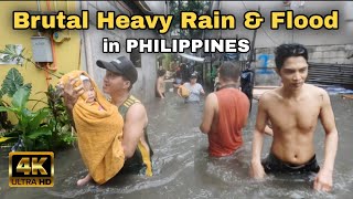 BRUTAL HEAVY RAIN and FLOOD Withered in Payatas Quezon City Philippines  Typhoon Carina 4K 🇵🇭 [upl. by Anitnoc]