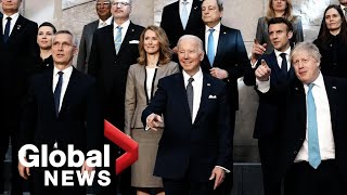 NATO summit World leaders pose for quotfamily photoquot in Brussels [upl. by Atsok]