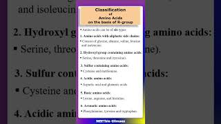 Classification of Amino Acids on the basis of Rgroup  biology  shorts  neet [upl. by Fanya]