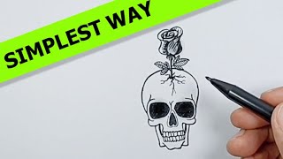 How to draw a skull with a rose  Simple Drawing Ideas [upl. by Travers]