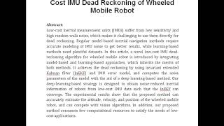 Model Based Deep Learning for Low Cost IMU Dead Reckoning of Wheeled Mobile Robot [upl. by Anawot]