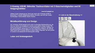 HKoenig JOE48 Stilvoller Tischventilator mit 3 Geschwindigkeiten und 90 Neigungswinkel [upl. by Huldah]