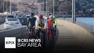 Bay Area cyclist show support to keep Richmond–San Rafael Bridge open to bikes 247 [upl. by Inez]