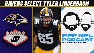 Baltimore Ravens select C Tyler Linderbaum 25 Overall  2022 NFL Draft  PFF [upl. by Akinorev]