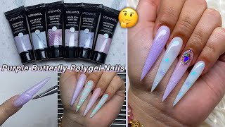 TRYING A 20 VRENMOL POLYGEL KIT ENCAPSULATED PURPLE BUTTERFLY POLYGEL NAILS  Nail Tutorial [upl. by Arehahs]