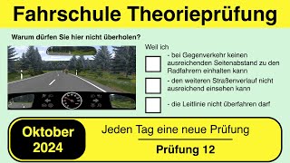 🚘 Führerschein Theorieprüfung Klasse B 🚗 Oktober 2024  Prüfung 12🎓📚 [upl. by Yerfej]